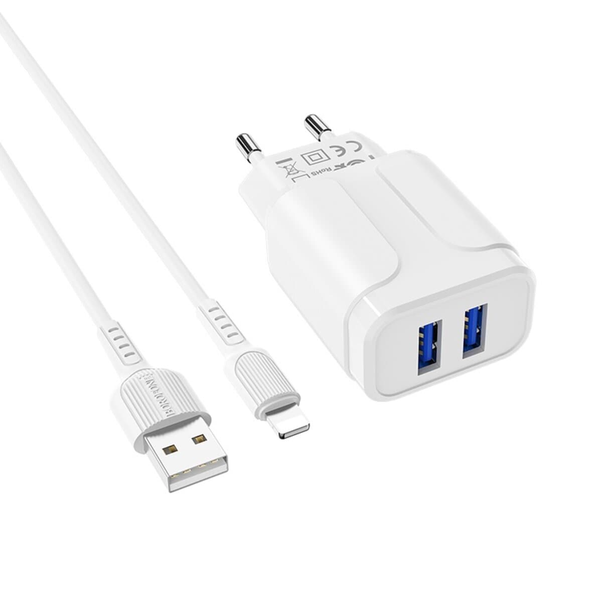 Зарядное устройство BOROFONE BA37A Speedy dual port charger USB to Lightning cable 2.4А White (BA37ALW)