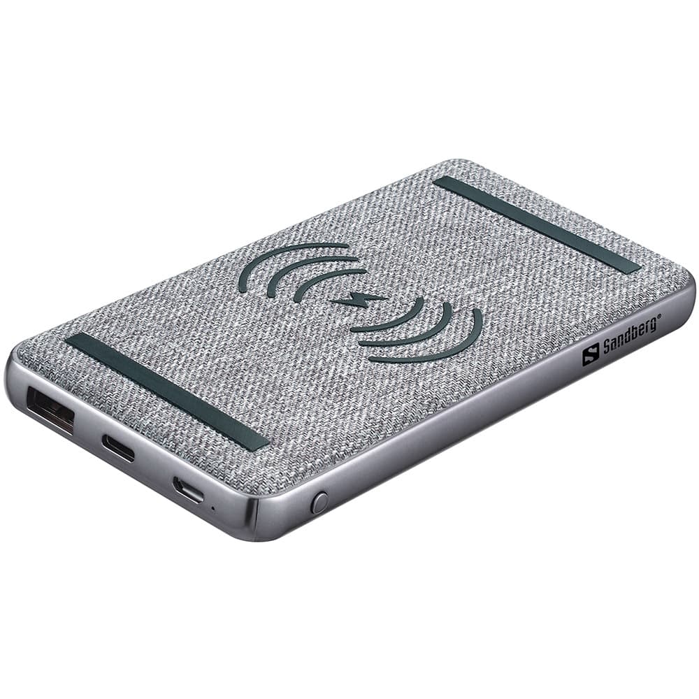 Powerbank павербанк УМБ з бездротовою зарядкою Sandberg PD 20W 10000 mAh Wireless QI 15W USB-A Type-C OUT Grey (420-61)