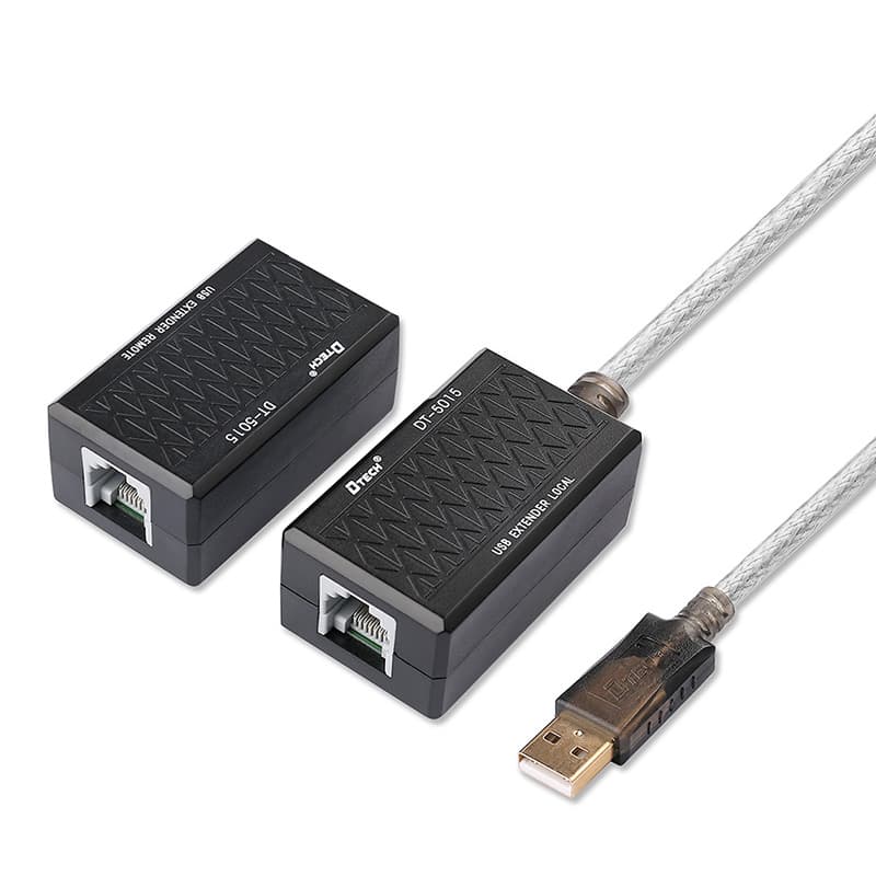 Кабель подовжувач Dtech DT-5015 USB AM-AF 60м USB 2.0 по кручений парі RJ45 Black (DT-5015)