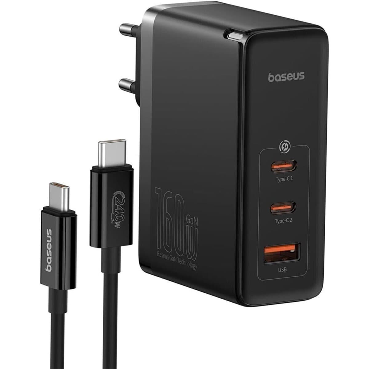 Зарядное устройство Baseus GaN5 Pro Digital Fast Charger 2xTypecC 1xUSB 160W EU Type-C to Type-C cable Black (P10110825113-00)