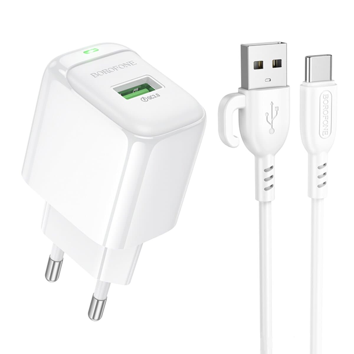 Зарядний пристрій BOROFONE BAS42A Potential single-port QC3.0 charger set USB toType-C cable EU White