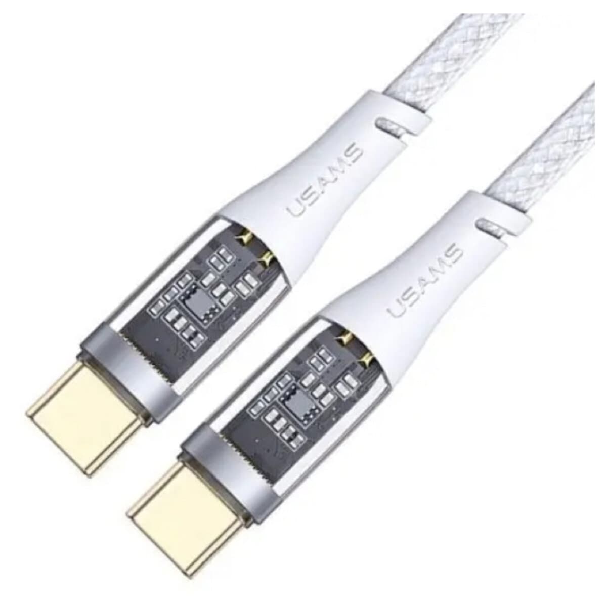Кабель Usams US-SJ574 Type-C to Type-C PD 20W Aluminum alloy Transparent Data Cable Icy Series 1.2m White (SJ574USB02)