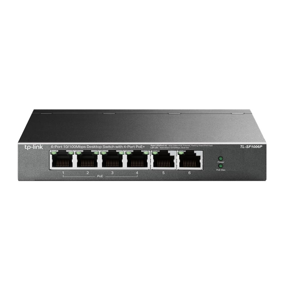 Комутатор TP-Link TL-SF1006P 6 портів x10/100 Fast Ethernet FE/4xPoE 56W Метал Black