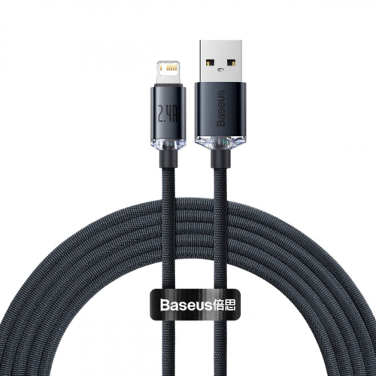 Кабель Baseus Crystal Shine Series Fast Charging Data Cable USB to Lightning 2.4A 2m Black (CAJY000101)