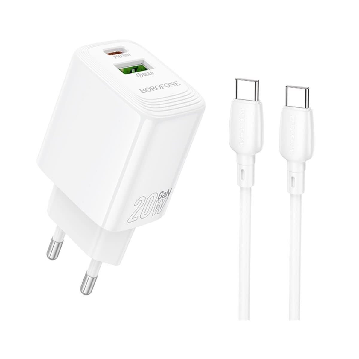 Зарядний пристрій BOROFONE BN27 Fuente PD20W+QC3.0 charger set Type-C to Type-C cable EU 1.67A White