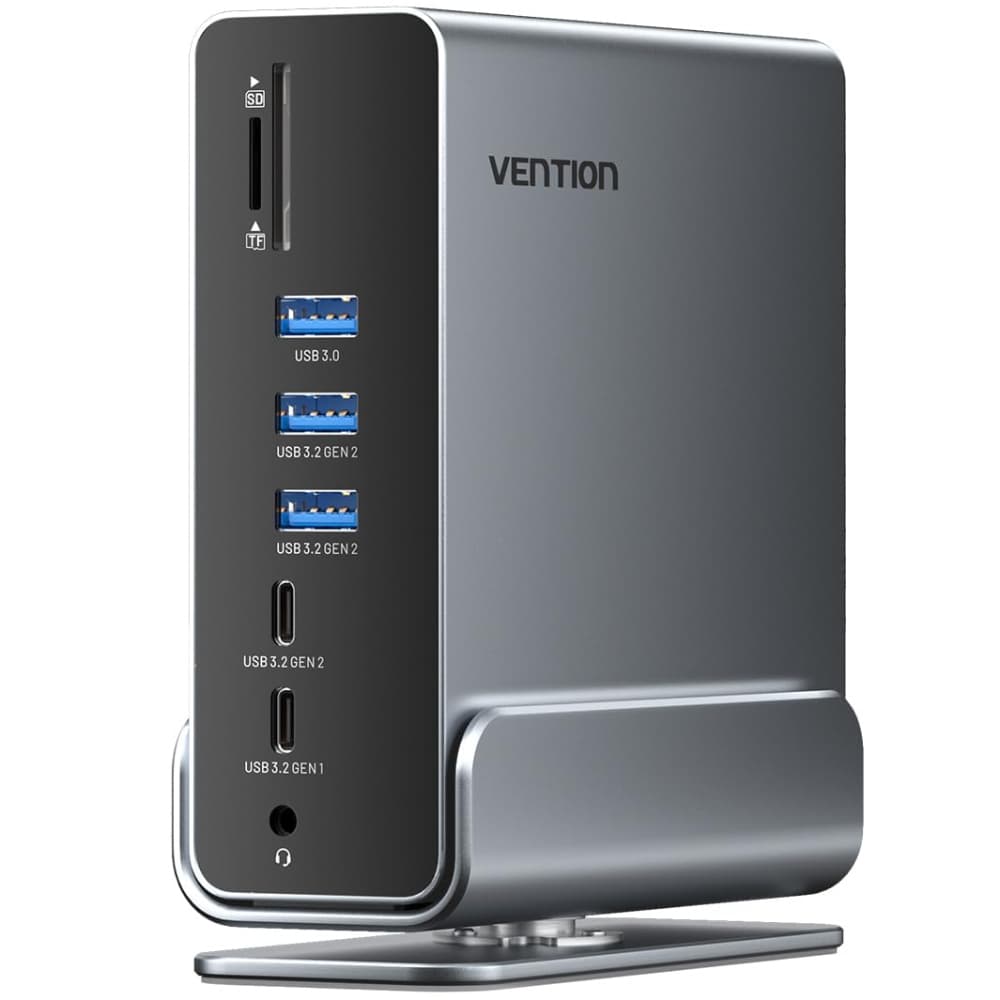 Док-станція Vention USB3.2 Type-C to DP HDMIx2 USB3.2 RJ45 SD TF 3.5mm PD MST SST 15 in 1 Grey (TPUH0)