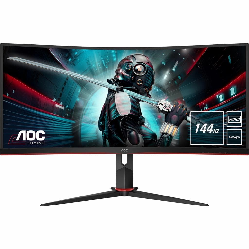 Монітор вигнутий TFT 34" AOC 3440x1440 VA 144Гц DP HDMIx2 USB Pivot Black-Red (CU34G2X/BK)