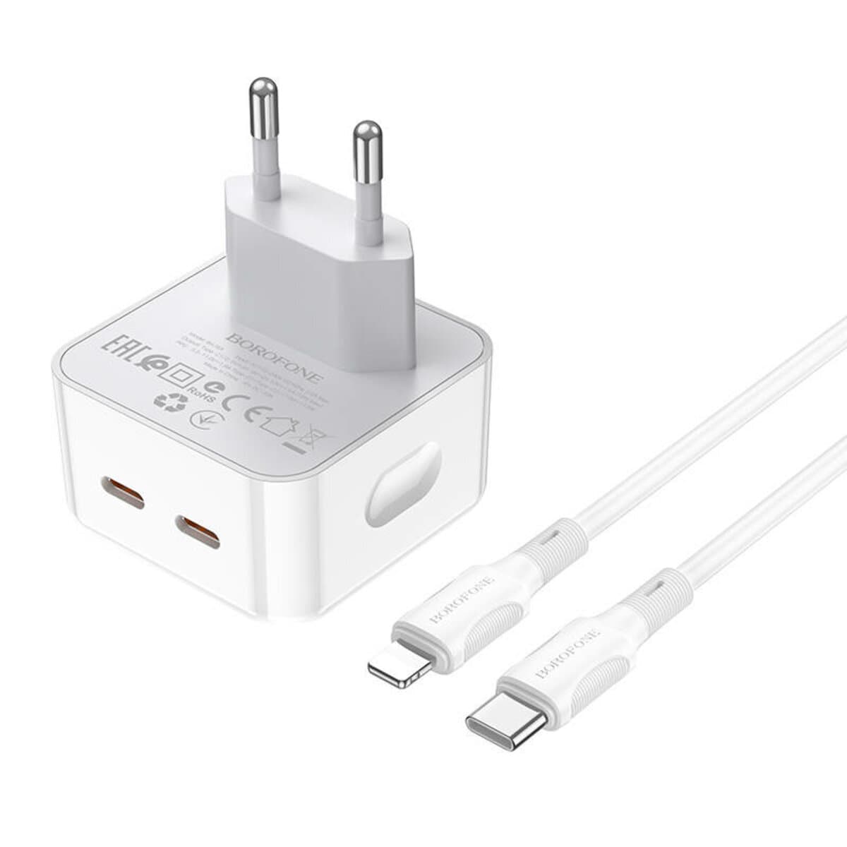 Зарядний пристрій BOROFONE BA76A Source dual port PD35W 2xType-C Charger Set Type-C to Lightning cable White (BA76ACLW)