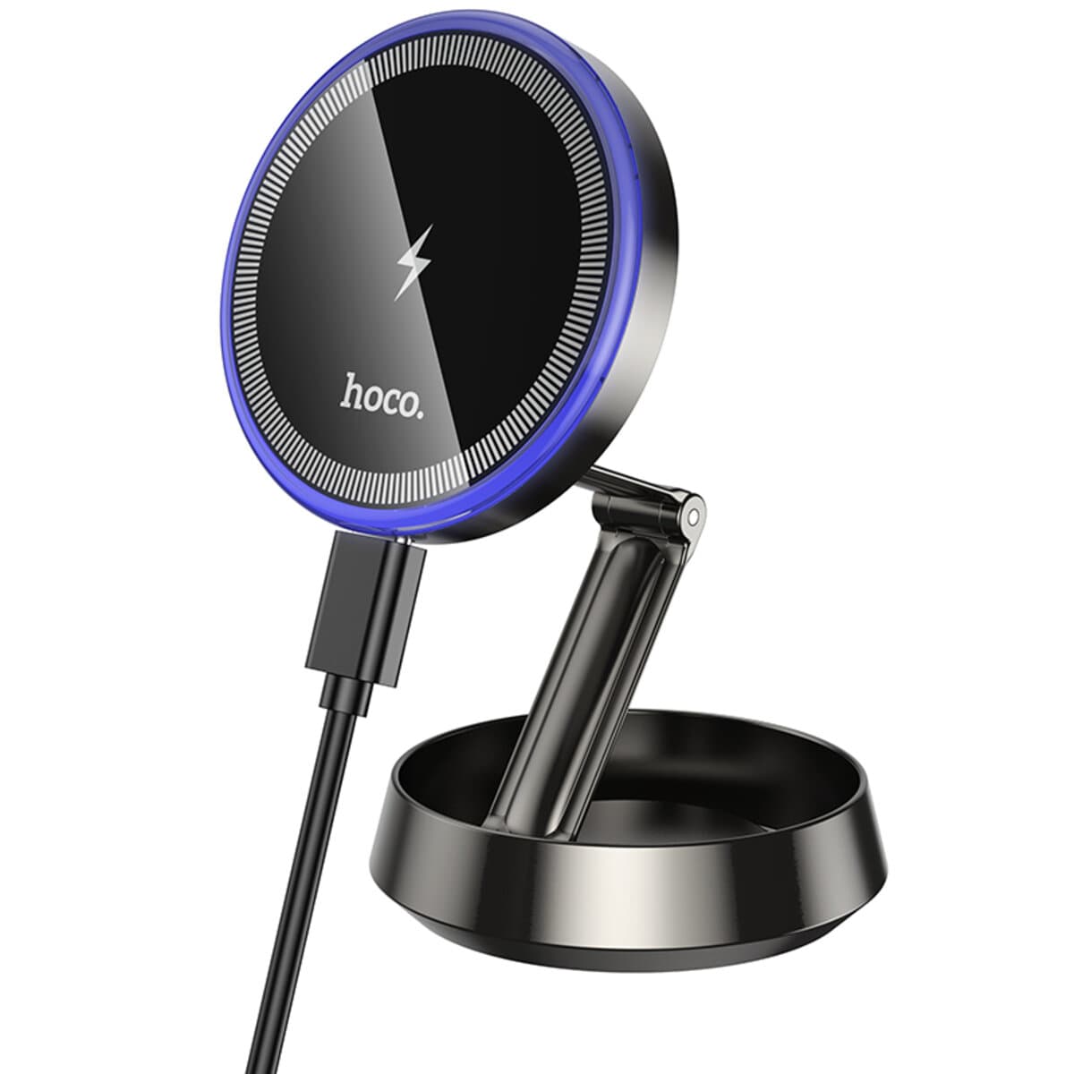 Держатель для телефона автодержатель с беспроводной зарядкой HOCO HW33 Metal ring magnetic wireless fast charging car holder center console Grey