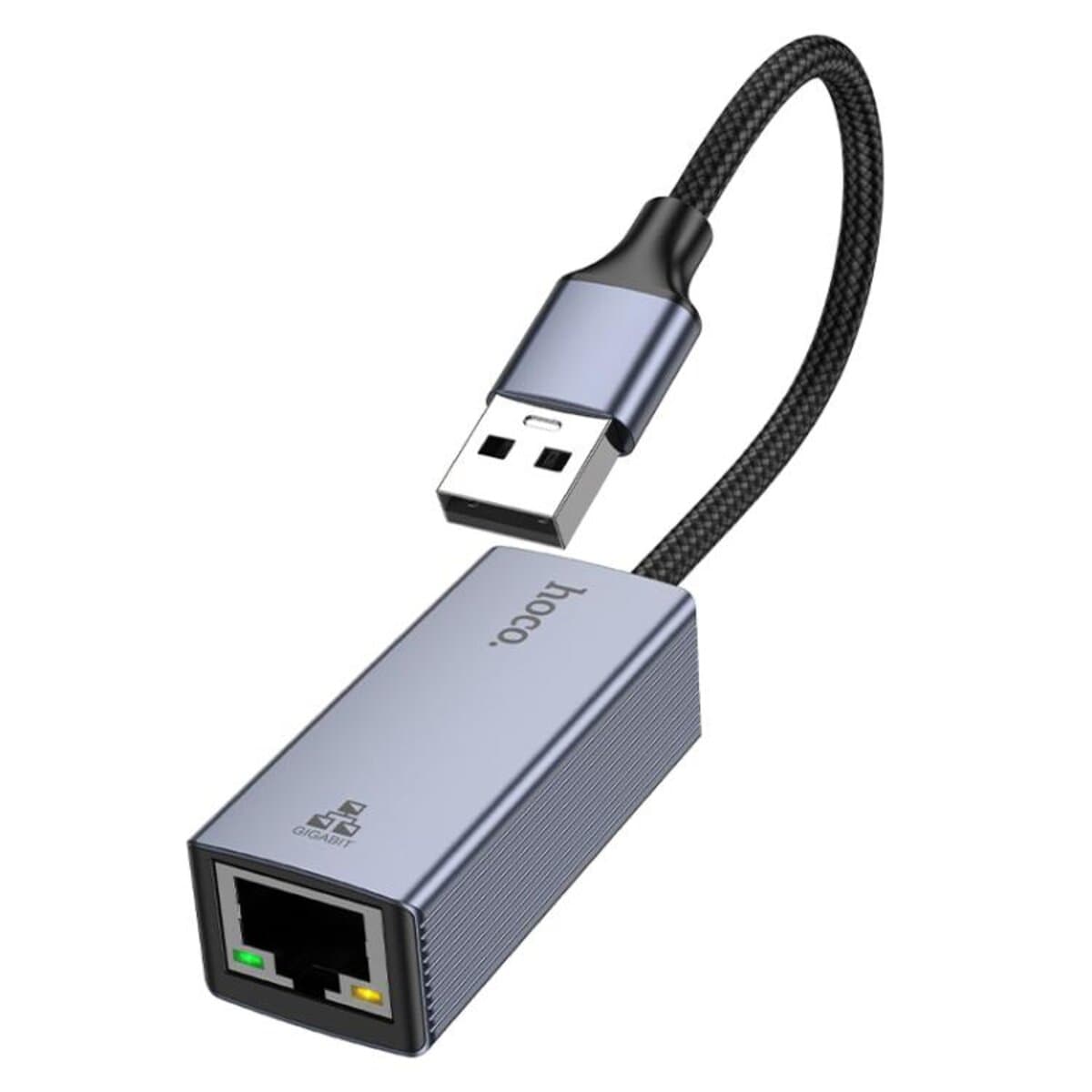 Перехідник адаптер HOCO UA37 USB to RJ45 ethernet adapter 1000 Mbps Metal Grey