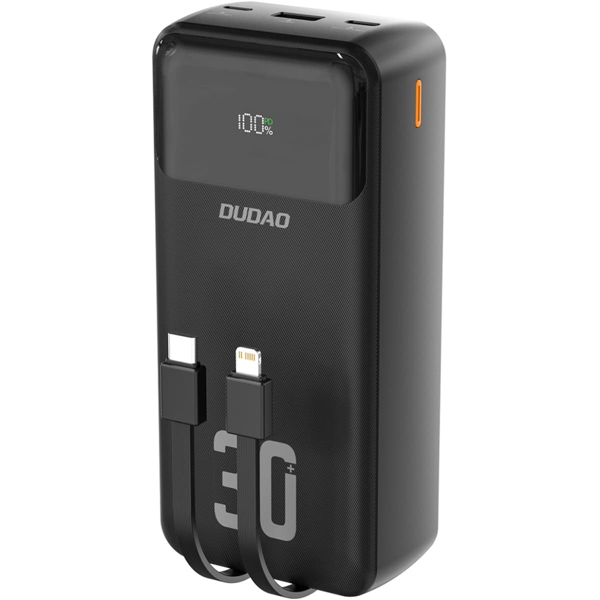 Powerbank павербанк УМБ Dudao K15 MAX 30000mAh 22.5W PD QC USB-A Lightning USB-C In/Out with USB-C/Lightning cables Black
