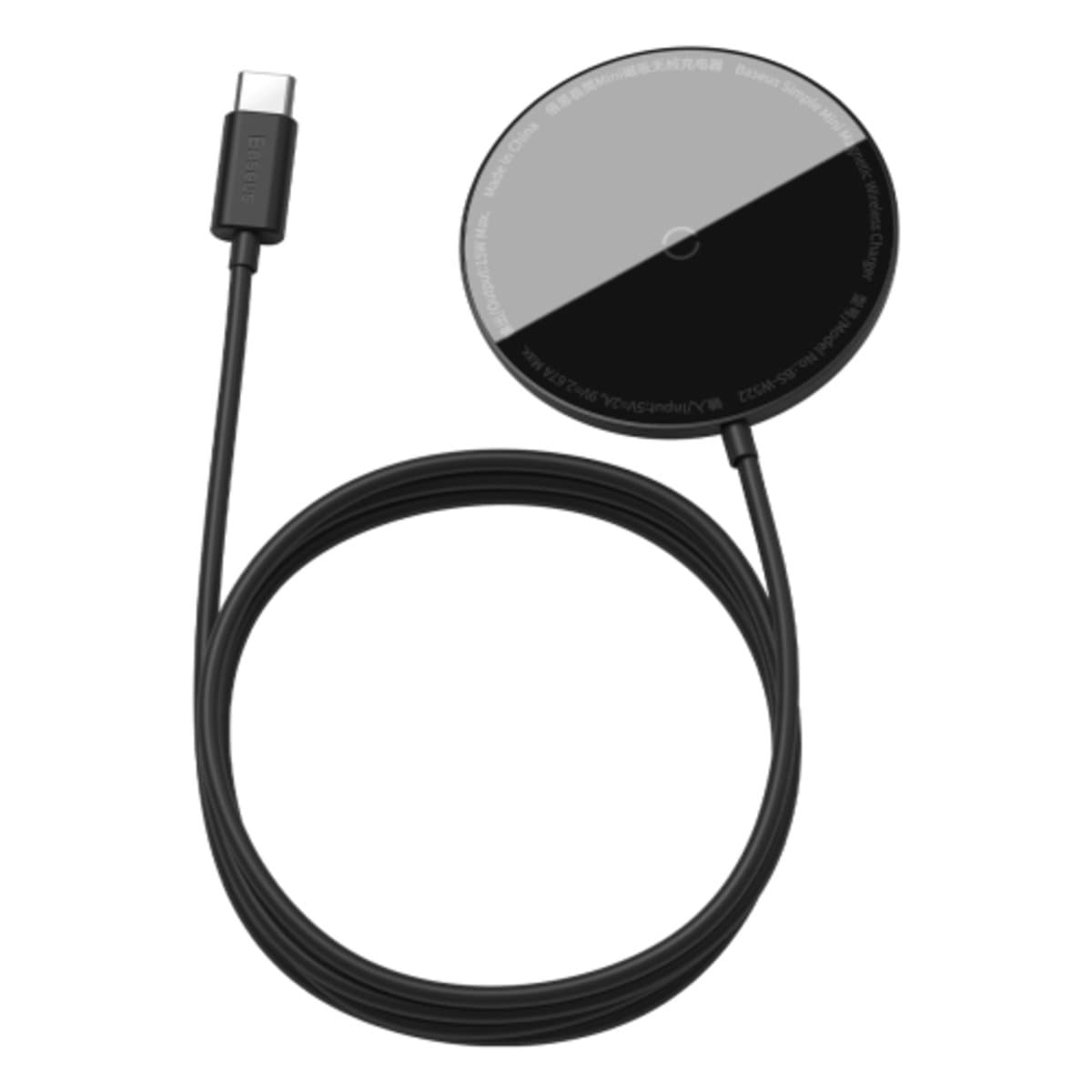 Беспроводное зарядное устройство для iPhone 12 Baseus Simple Mini Magnetic Wireless Charger with Type-C Cable Black (WXJK-F01)