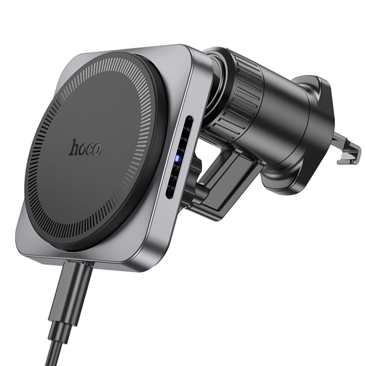 Автомобильный держатель автодержатель с БЗП HOCO HW15 Speed magnetic wireless fast charging car holder air outlet Black Metal Gray