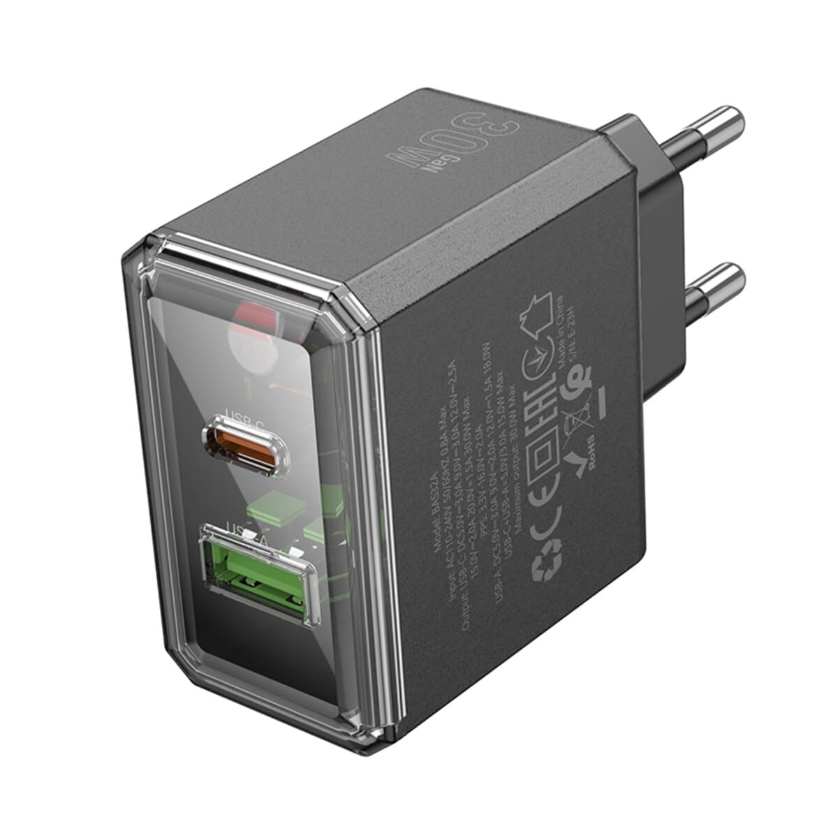Зарядное устройство BOROFONE BAS32A Treasure PD30W+QC3.0 charger EU 5V 3A Black