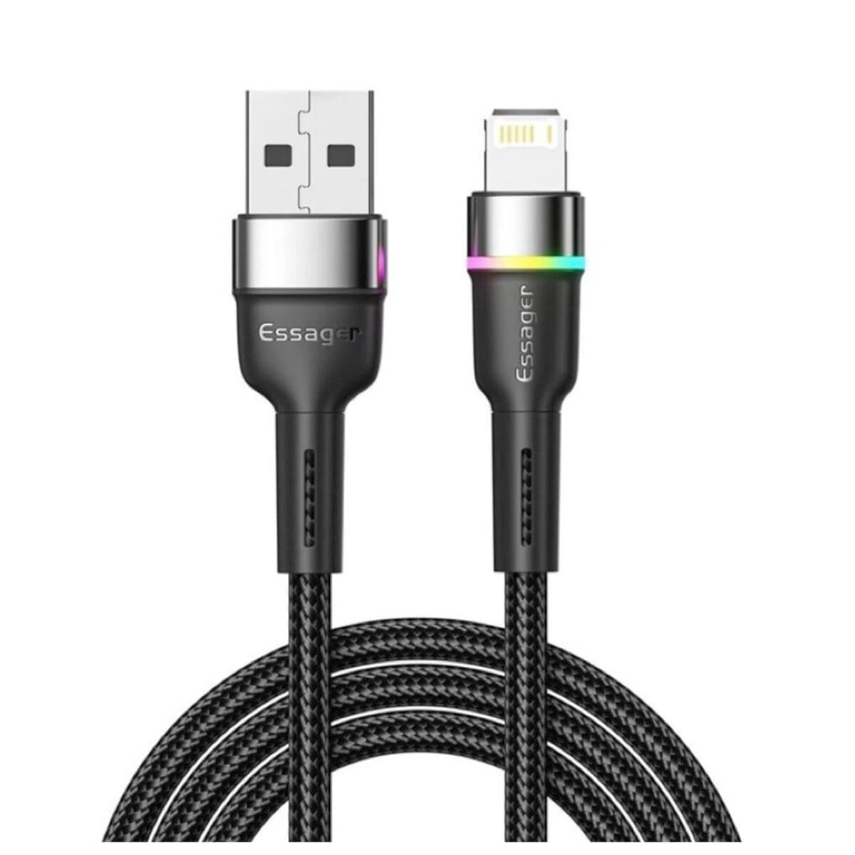 Кабель Essager Colorful LED USB Cable Fast Charging 2.4A USB to Lightning 2м Black (EXCL-XCDA01)