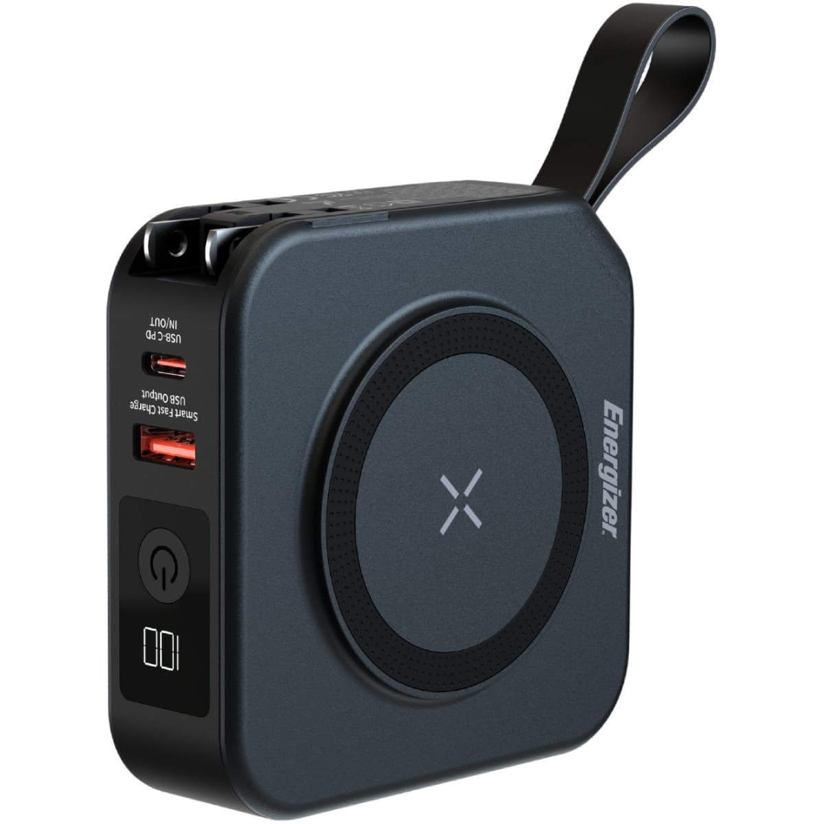 Powerbank павербанк УМБ Energizer Magnetic Wireless 10000mAh 20W PD AC зарядка QI-15W built-in Type-C USB USB-C In/Out Black (QM10001AC)