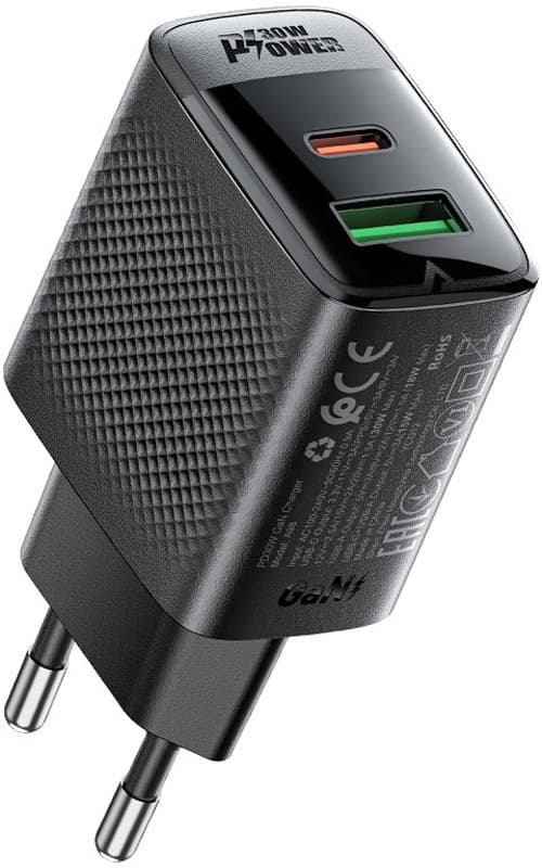 Зарядний пристрій Acefast A98 30W 1xType-C 1xUSB Gan Black