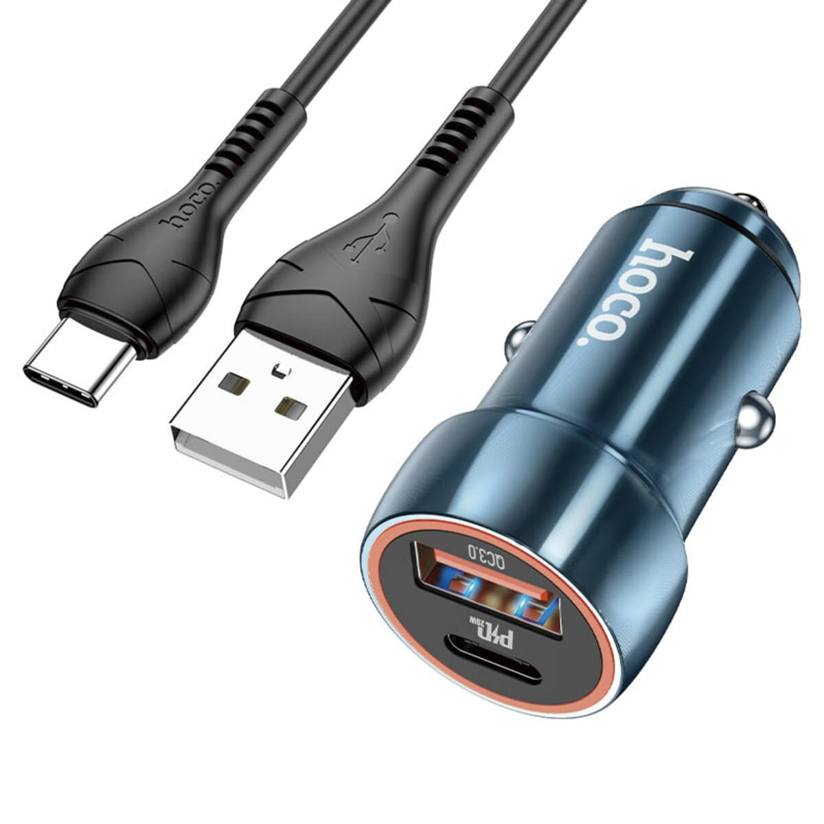 Автомобильное зарядное устройство для HOCO Z46A Blue whale PD20W+QC3.0 car charger set USB to Type-C cable 3A Sapphire Blue