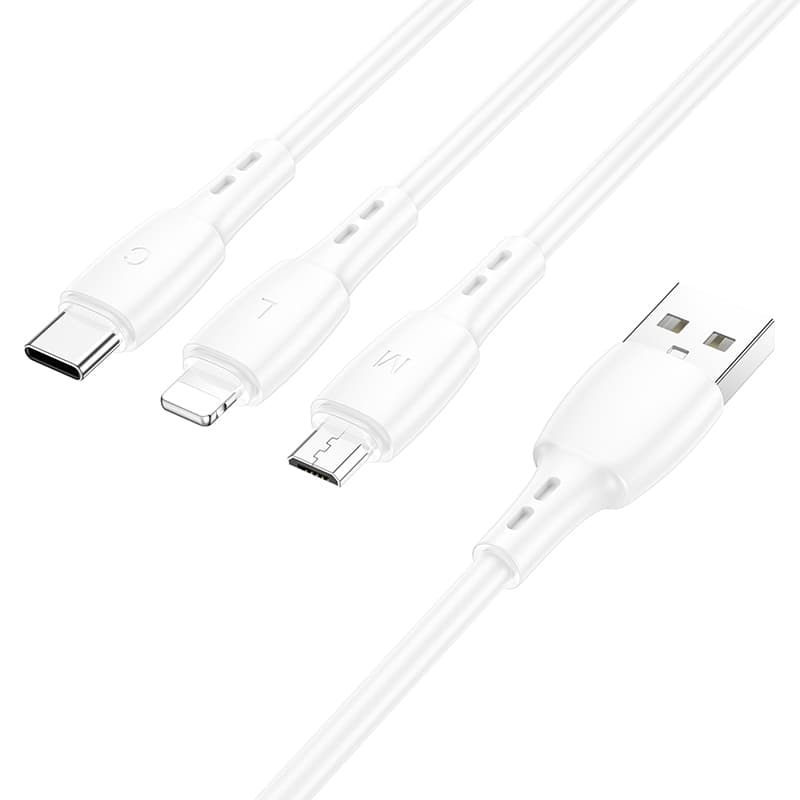 Кабель BOROFONE BX71 2A 1m 3-in-1 charging cable USB to Lightning+Micro+Type-C White