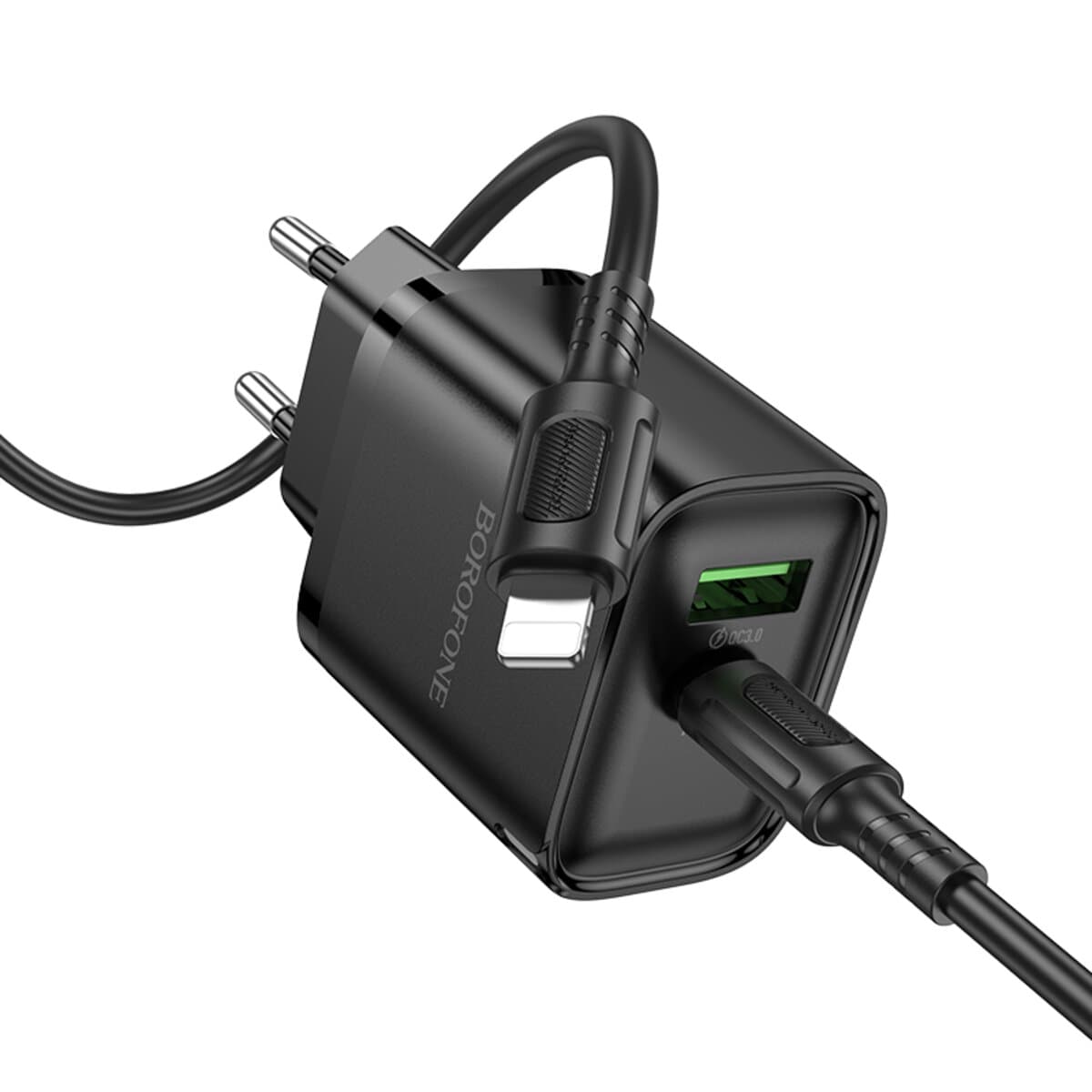 Зарядное устройство с кабелем BOROFONE BA83A Flare star PD20W+QC3.0 charger set Type-C to Lightning 3A Black