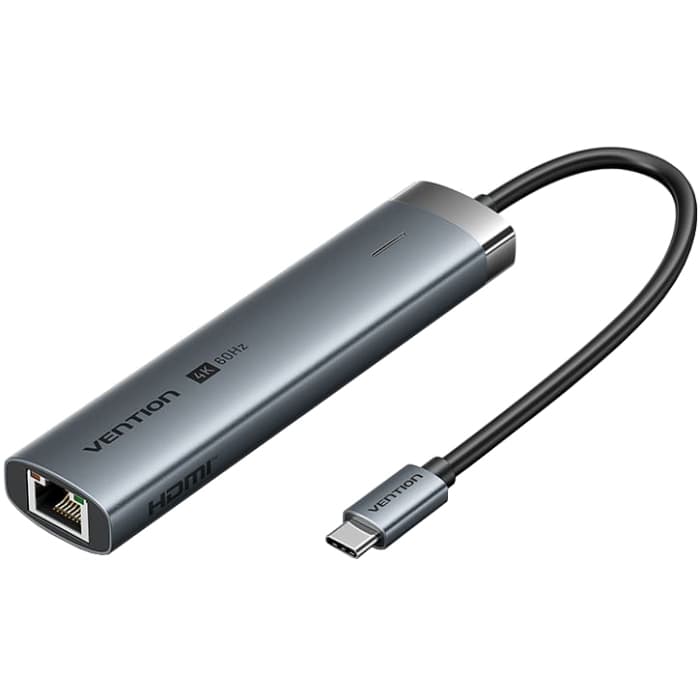 USB-хаб Vention USB3.2 Type-C to HDMI/USB 3.0x2/RJ45/PD 100W Hub 6-in-1 Grey (TGNHB)
