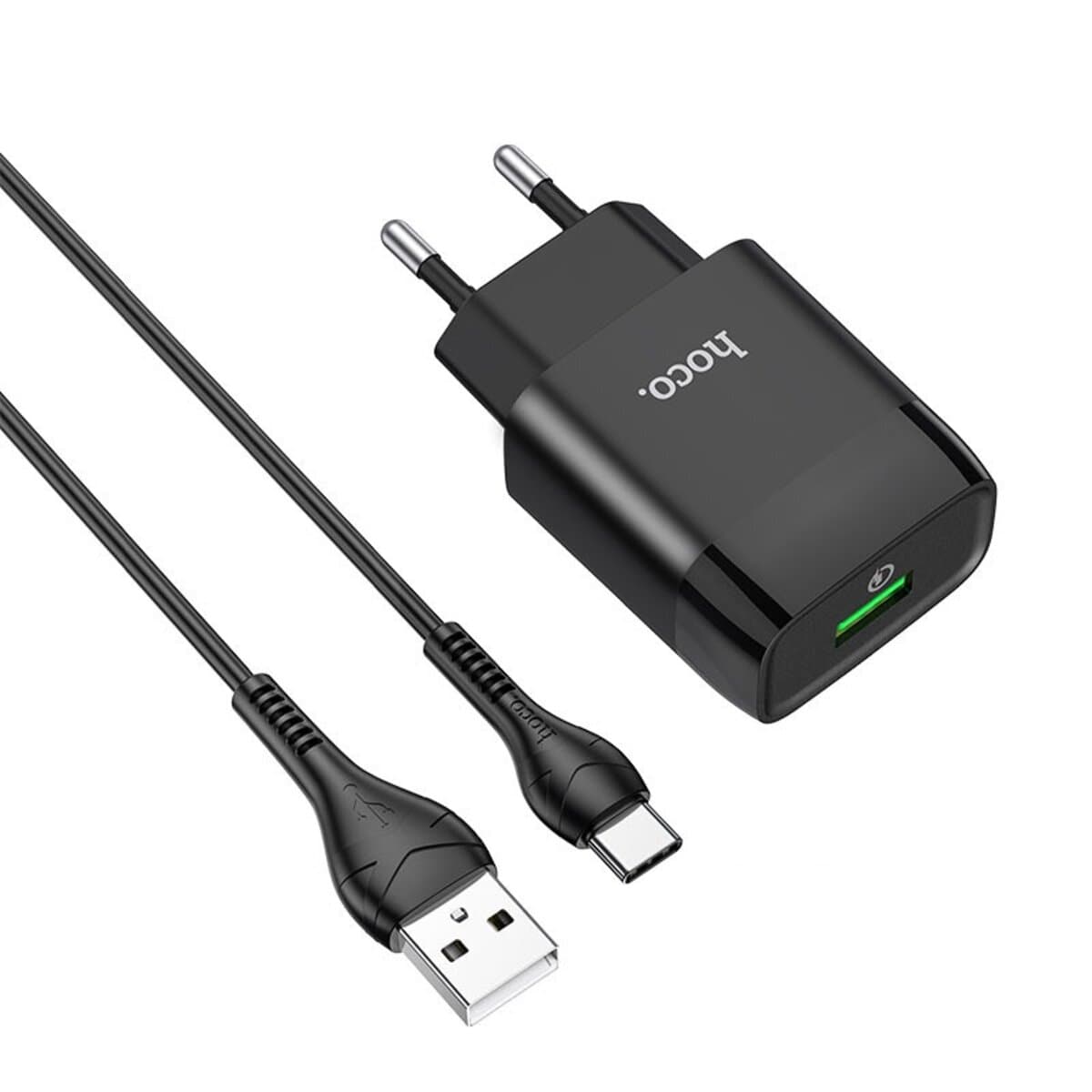Зарядний пристрій HOCO C72Q Glorious single port QC3.0 charger set USB to Type-C 18W Black