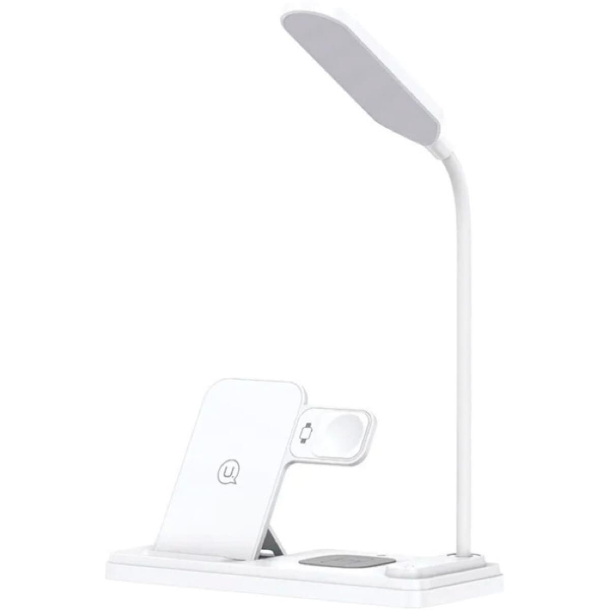Бездротовий зарядний пристрій з лампою Usams US-CD195 15W 4in1 Wireless Charging Holder With Table Lamp White (CD195WXC01)