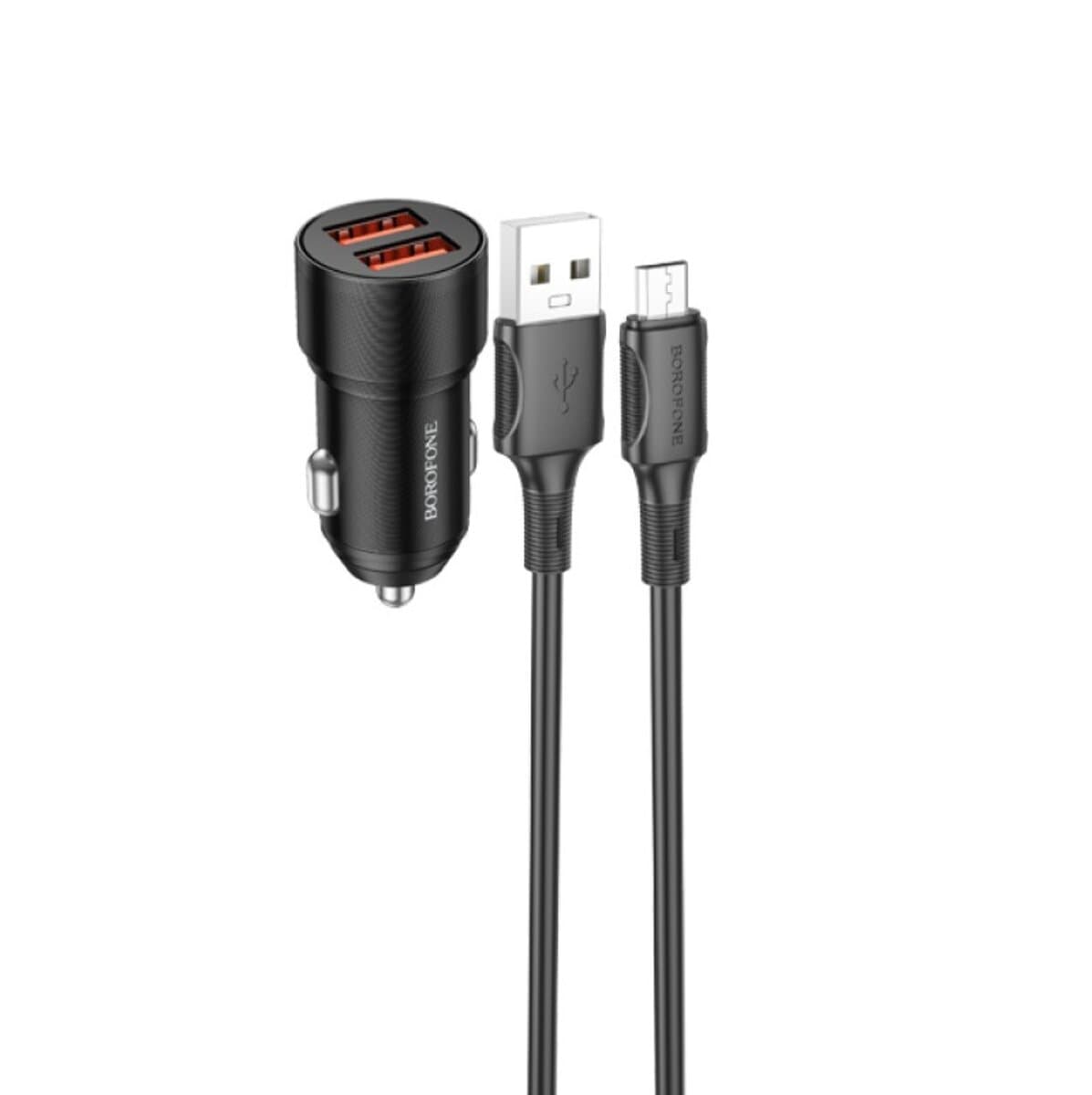 Автомобильное зарядное устройство BOROFONE BZ19B Wisdom 36W dual port QC3.0 car charger set MicroUSB cable Black