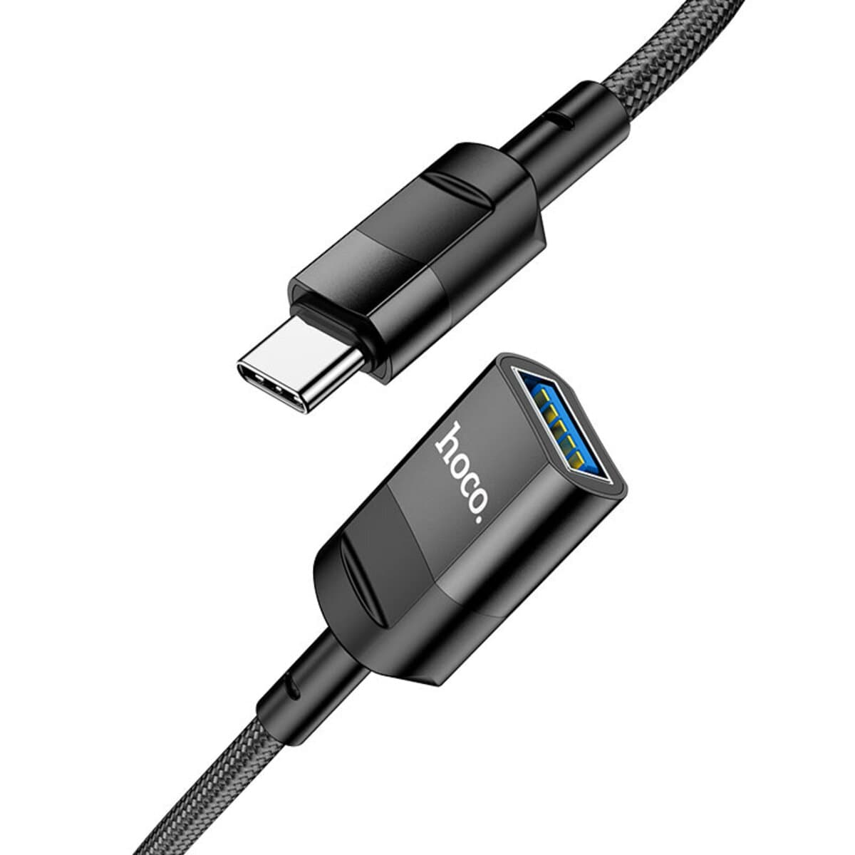 Кабель подовжувач HOCO U107 Type-C male to USB female USB3.0 3A 1.2m nylon aluminum connectors Black