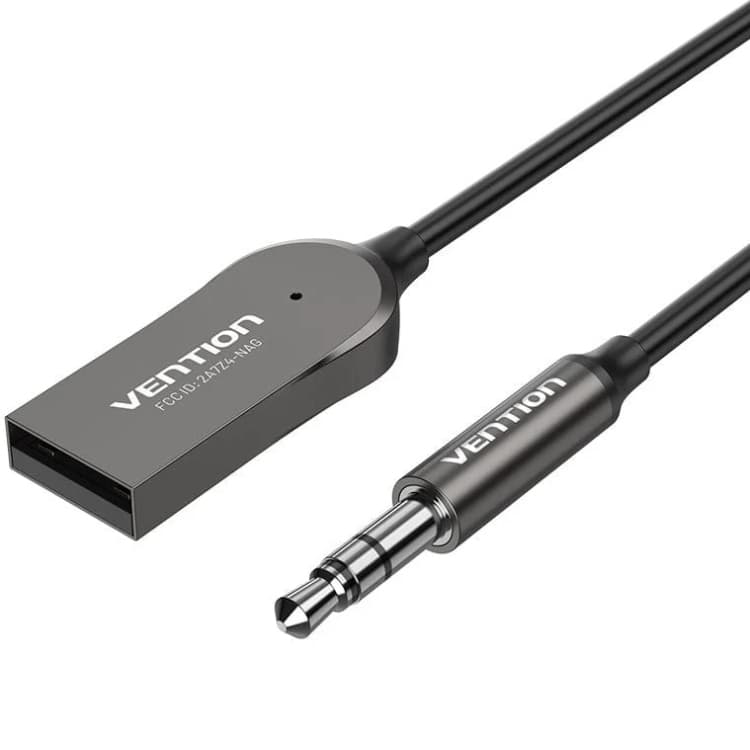 Автомобильный Bluetooth аудиоприемник Vention AUX TRS 3.5мм USB BT5.0 Coiled Cable 1.5M Zinc Alloy Gray (NAGHG)