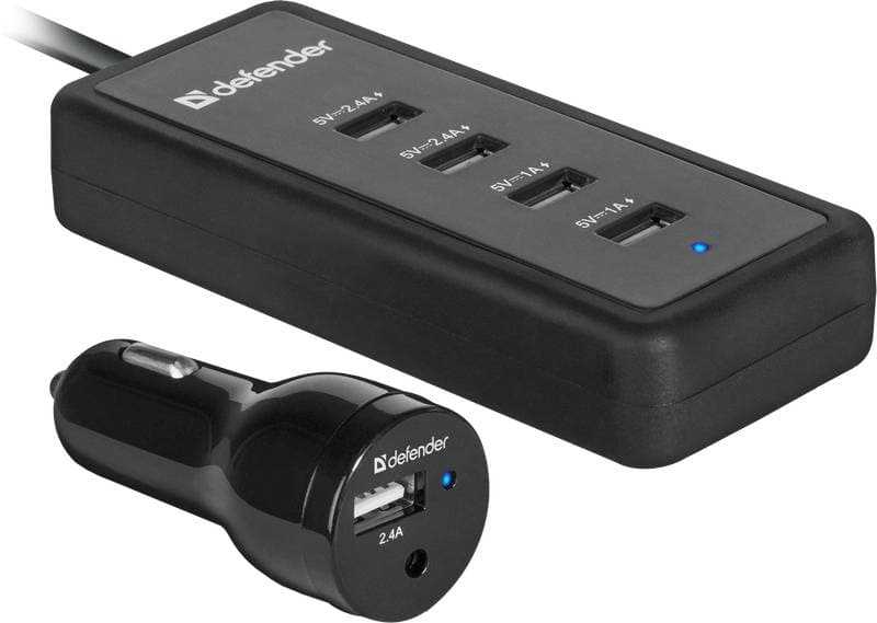 Автомобільний зарядний пристрій Defender ACA-02 5xUSB-A 45W 5V 9.2A Black (83568)