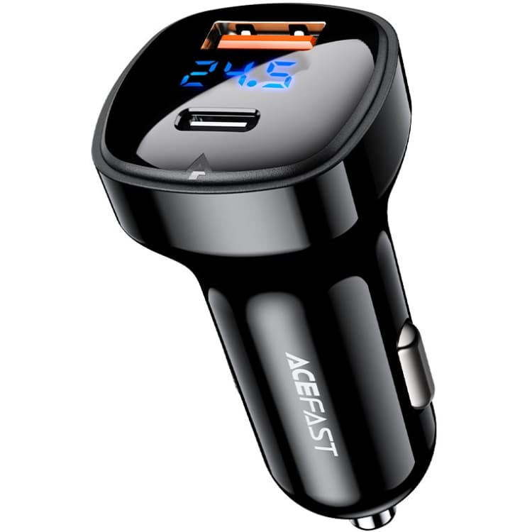Автомобільний зарядний пристрій Acefast B4 66W Type-C + USB-A with digital display Black