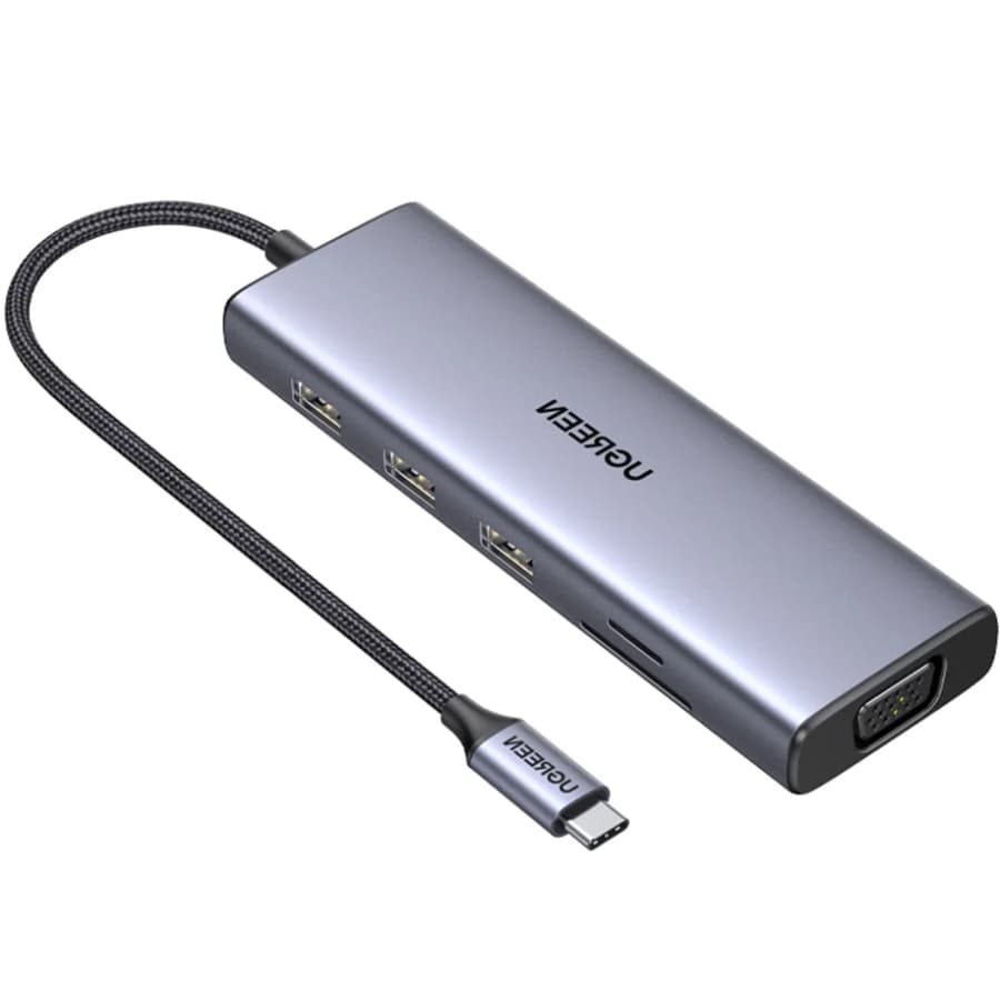 USB-хаб Ugreen CM498 USB3.1 Type-C to HDMI60Hz/VGA/USB 3.0х3/RJ45/SD/TF/PD 100W 9-in-1 Grey (15600)