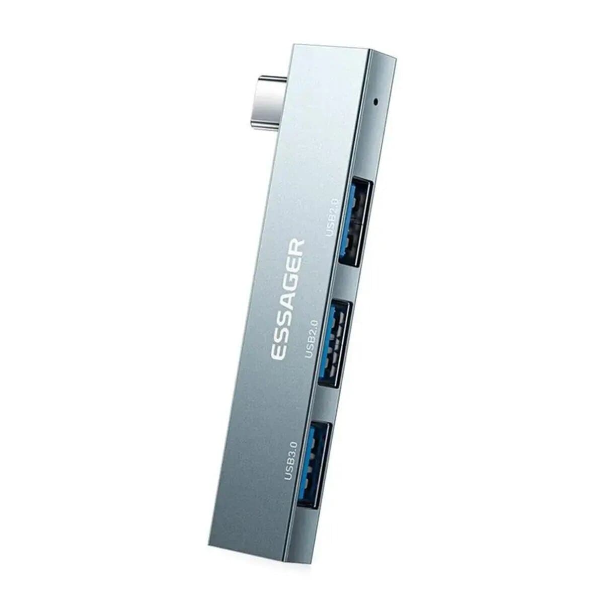 USB-хаб ESSAGER opp bag Fengyang 3in1 Type-C to USB-A3.0+2xUSB-A2.0 Splitter Silver (EHBC03-FY10-P)