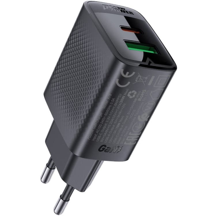 Зарядное устройство Acefast A78 20W Type-C+USB Gan 3A Black