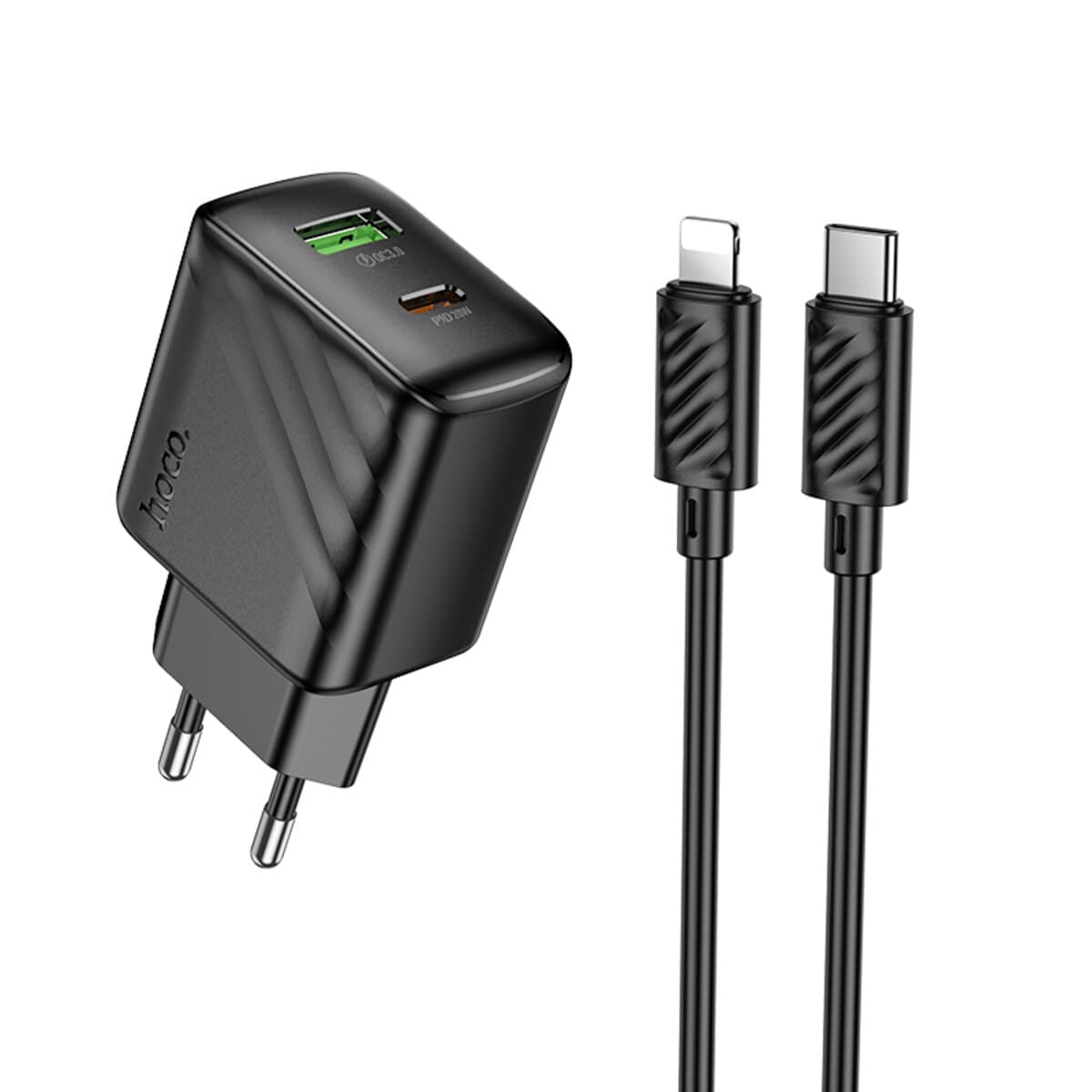 Зарядний пристрій з кабелем HOCO CS25A Rico PD20W+QC3.0 charger set Type-C to Lightning Black