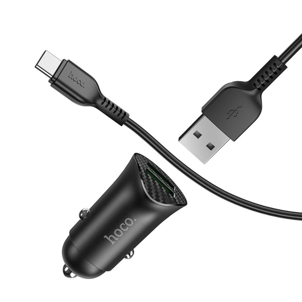 Автомобильное зарядное устройство HOCO Z39 Farsighted dual port QC3.0 18W set USB to Type-C cable Black