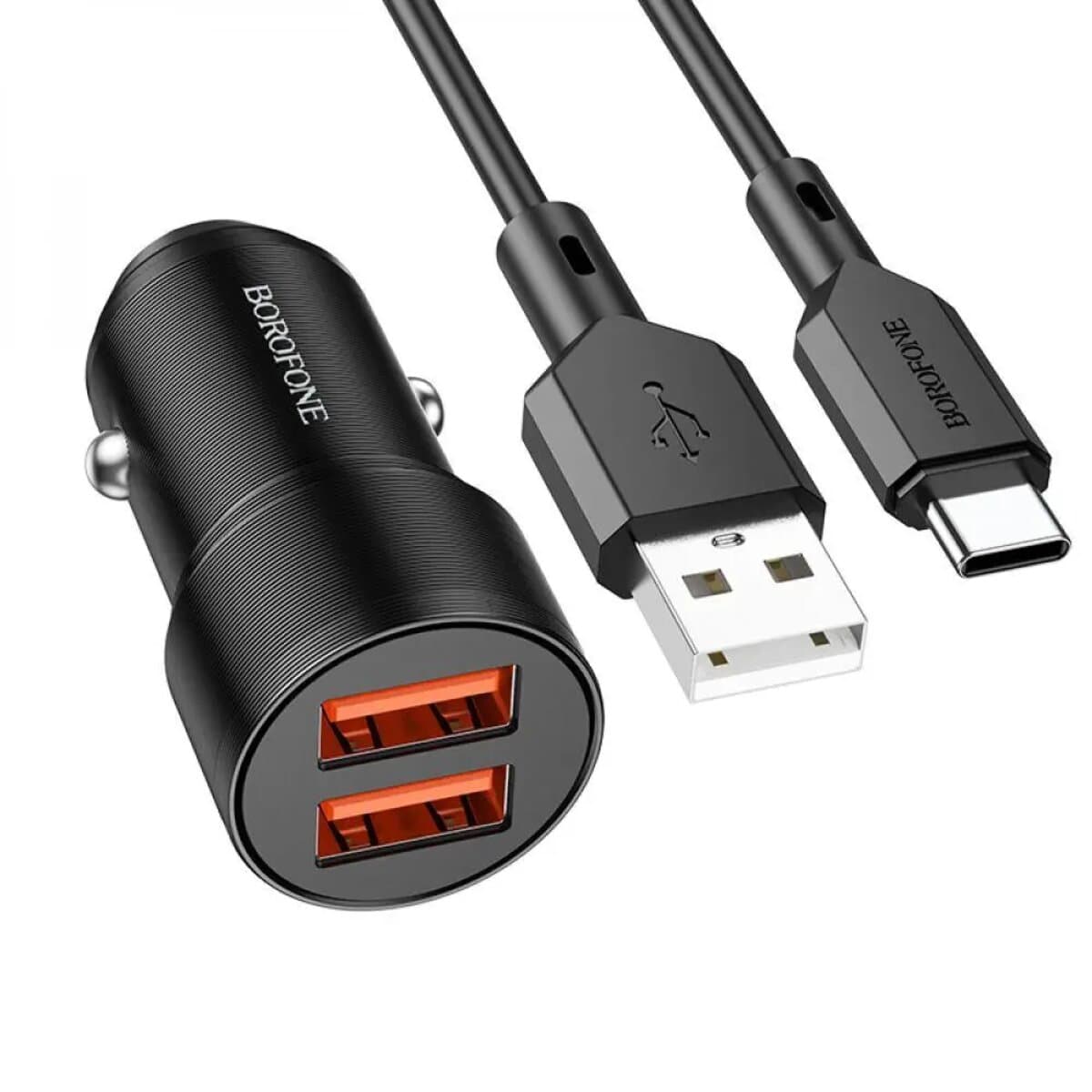 Автомобільний зарядний пристрій BOROFONE BZ19B Wisdom 36W dual port QC3.0 car charger set Type-C cable Black