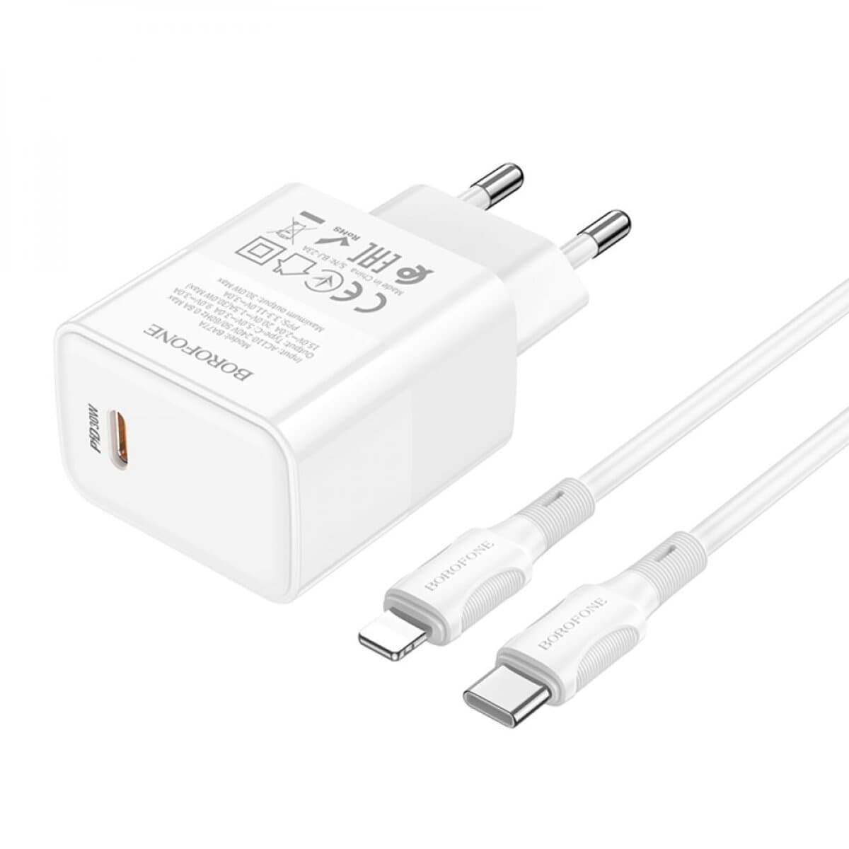 Зарядное устройство BOROFONE BA77A Insightful single port PD30W Charger Set Type-C to Lightning cable White