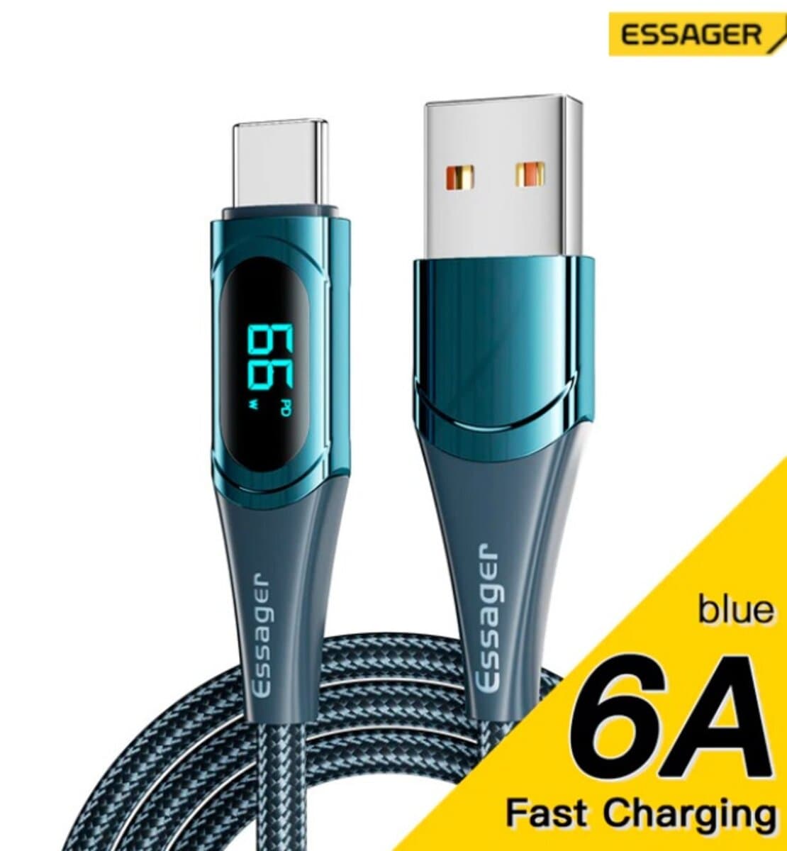 Кабель ESSAGER LCD YD03 USB to Type-C 100W 6A 1m Blue (ES-XCT-YD03)