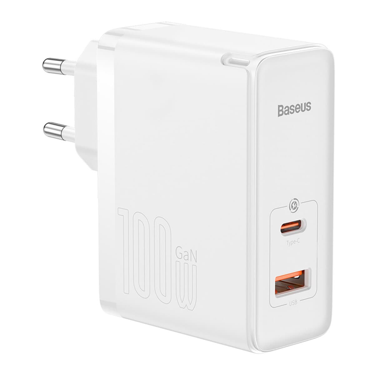 Baseus GaN5 Pro Швидкий зарядний пристрій Type-C+USB 100 Вт EU з кабелем Type-C до Type-C 100 Вт (20В/5А) 1м білий (CCGP090202)