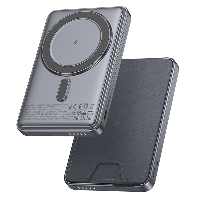 Powerbank павербанк УМБ HOCO Q46 Title PD20W magnetic +card holder+phone holder 5000mAh Silver Grey
