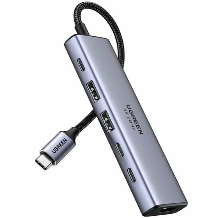 USB-хаб Ugreen CM511 USB 3.2 to 2хUSB 3.0/3xType-C 10 Гбіт/с HDMI 4K60Гц PD 100 Вт Grey (35999)