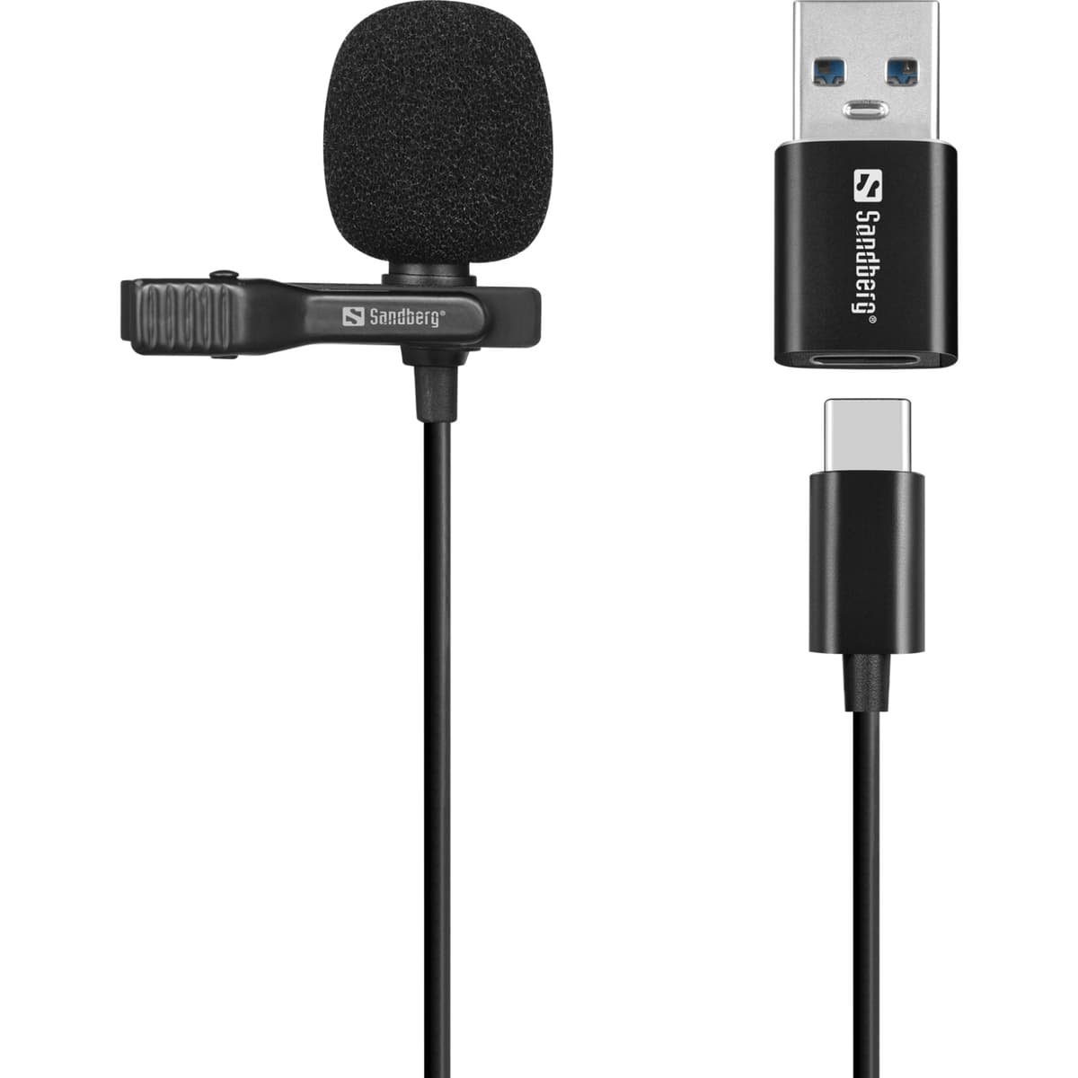 Мікрофон петличний петличка Sandberg Streamer USB Clip USB-A/Type-C 3м Black (126-40)