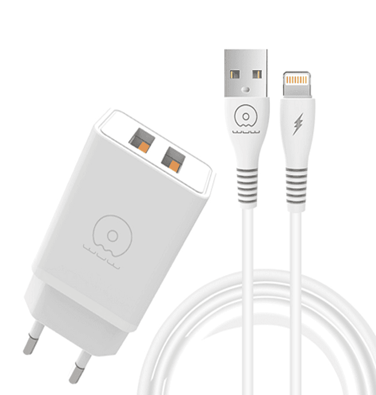 Зарядний пристрій з кабелем WUW T55 2xUSB/3.1A set USB to Lightning White