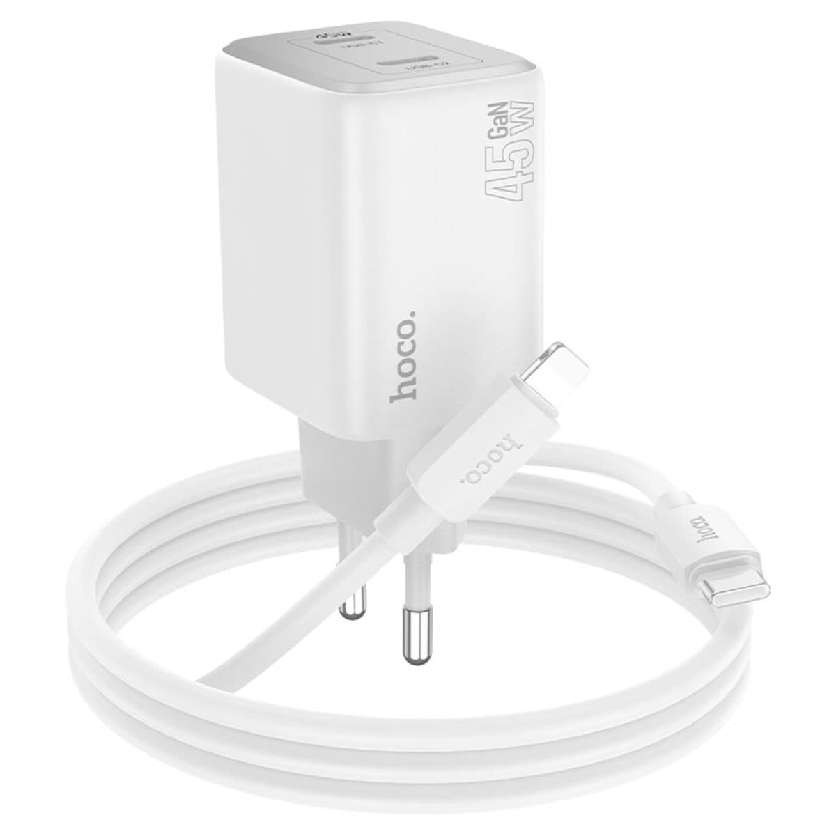 Зарядний пристрій HOCO N42 Elogiado dual-port PD45W 2xType-C charger set Type-C to Lightning cable White