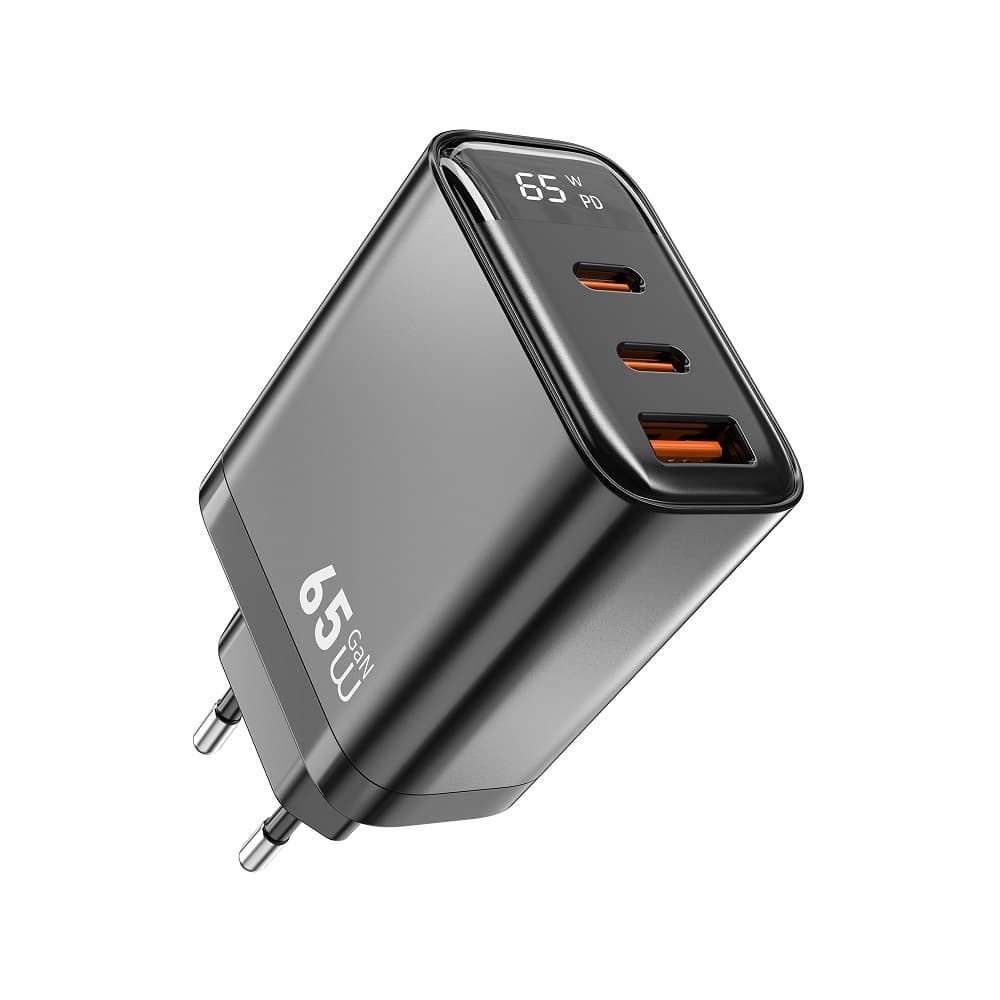 Зарядное устройство WIWU 65W Firefly GaN Fast Charger 2xType-C 1xUSB Wi-G012 3A EU Grey