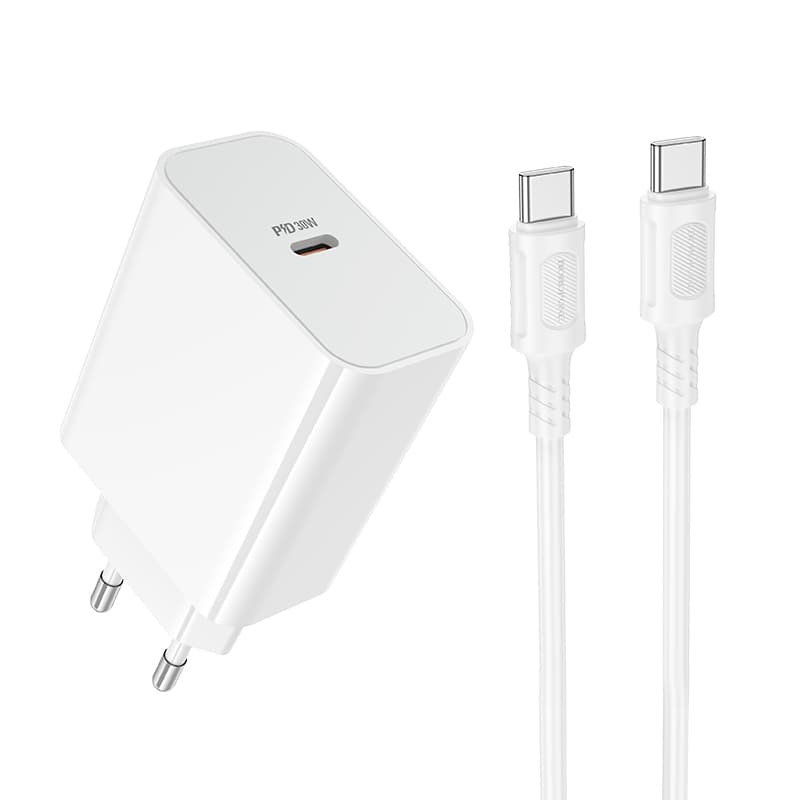 Зарядное устройство с кабелем BOROFONE BA107A Stellar single port PD30W charger set Type-C to Type-C EU White