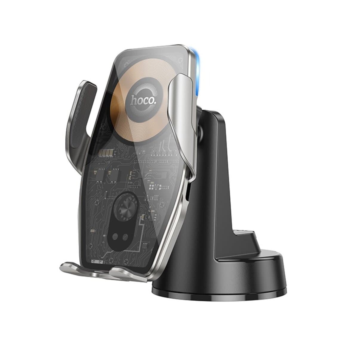 Тримач для телефона автотримач із бездротовою зарядкою HOCO HW27 Traveler infrared RGB wireless fast charging car holder Black-Grey