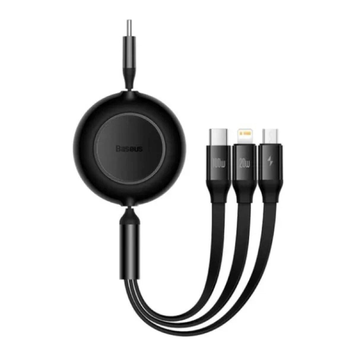 Кабель Baseus Bright Mirror 2 Series Retractable 3-in-1 Fast Charging Data Cable Type-C to Micro-USB+Lightning+Type-C 100W 1.1m Black (CAMJ010201)